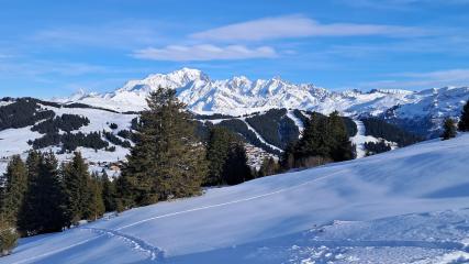Randonnée raquette avec panorama sur le mont-Blanc