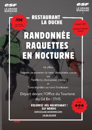 Raquettes en nocturne avec repas à la Duche