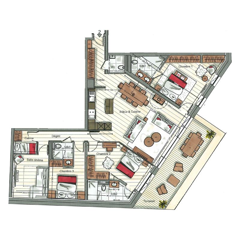 Vacances en montagne Appartement 4 pièces cabine 6-8 personnes (02) - Alaska Lodge - Val d'Isère - Plan