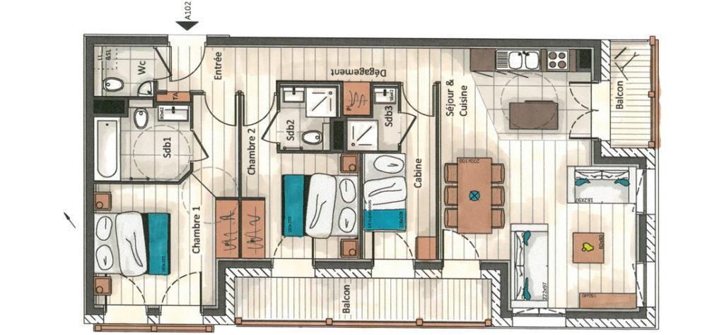 Каникулы в горах Апартаменты 3 комнат кабин 4-6 чел. (A102) - Annapurna - Les Gets - план