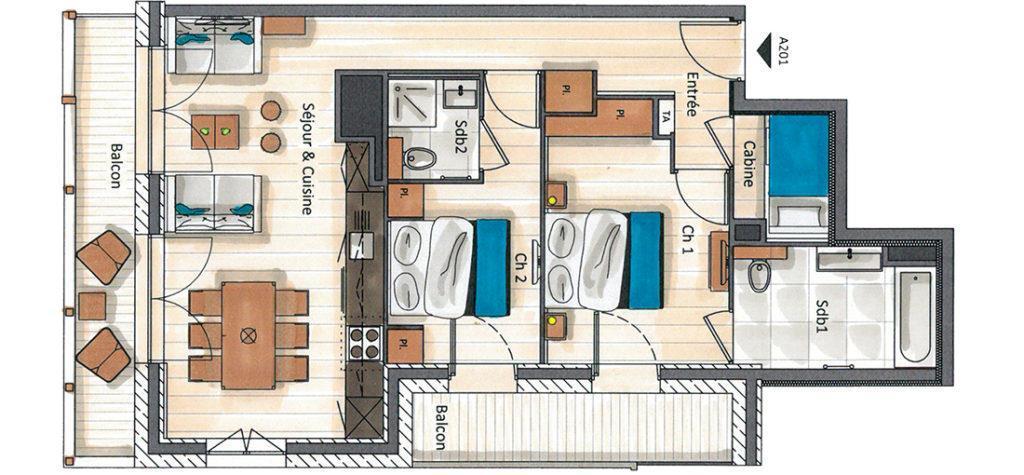 Holiday in mountain resort 3 room apartment cabin 4-6 people (A201) - Annapurna - Les Gets - Plan