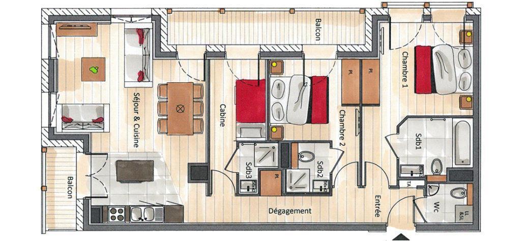 Wakacje w górach Apartament 3 pokojowy kabina 4-6 osób (A202) - Annapurna - Les Gets - Plan