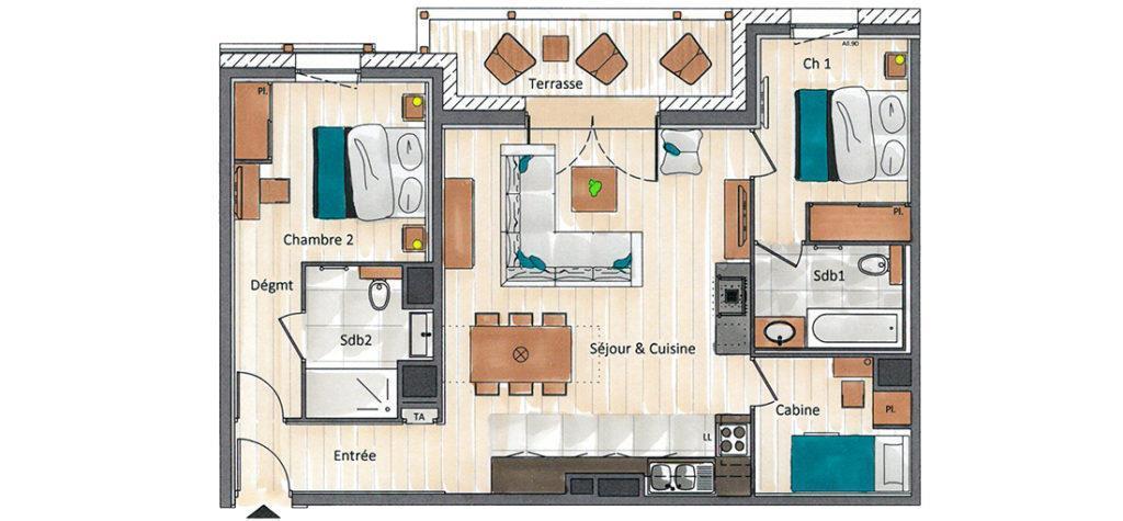 Wakacje w górach Apartament 3 pokojowy kabina 4-6 osób (A204) - Annapurna - Les Gets - Plan