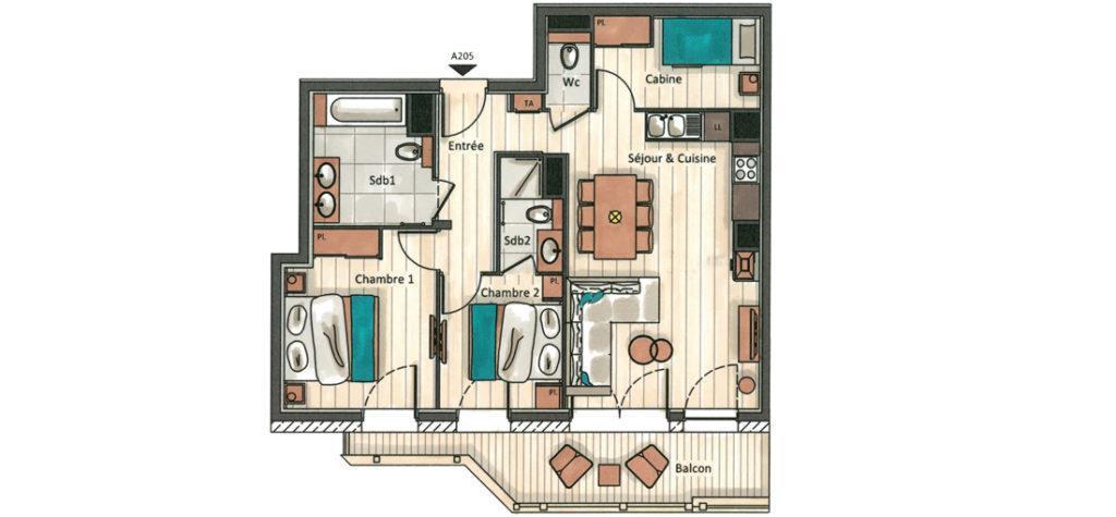 Wakacje w górach Apartament 3 pokojowy kabina 4-6 osób (A205) - Annapurna - Les Gets - Plan