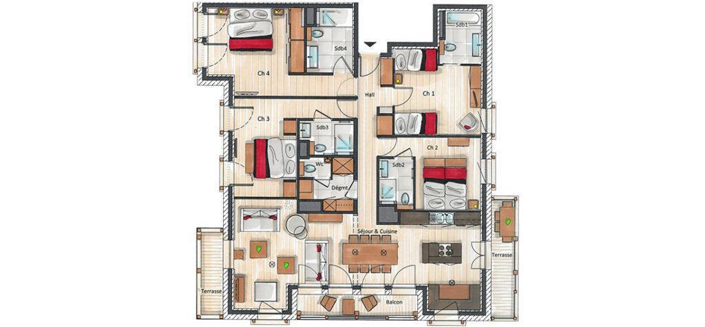 Urlaub in den Bergen 4 Zimmer Appartement für 8-10 Personen (A301) - Annapurna - Les Gets - Plan