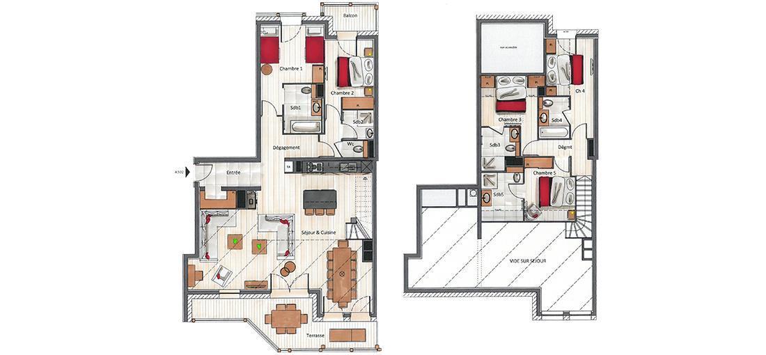 Vacances en montagne Appartement duplex 5 pièces cabine 10-12 personnes (A302) - Annapurna - Les Gets - Plan