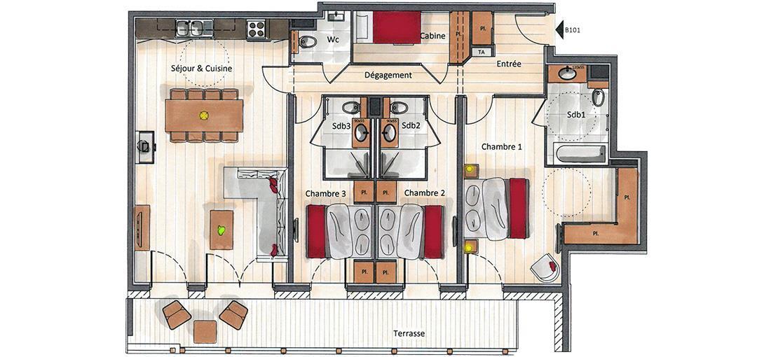 Holiday in mountain resort 4 room apartment cabin 6-8 people (B101) - Annapurna - Les Gets - Plan