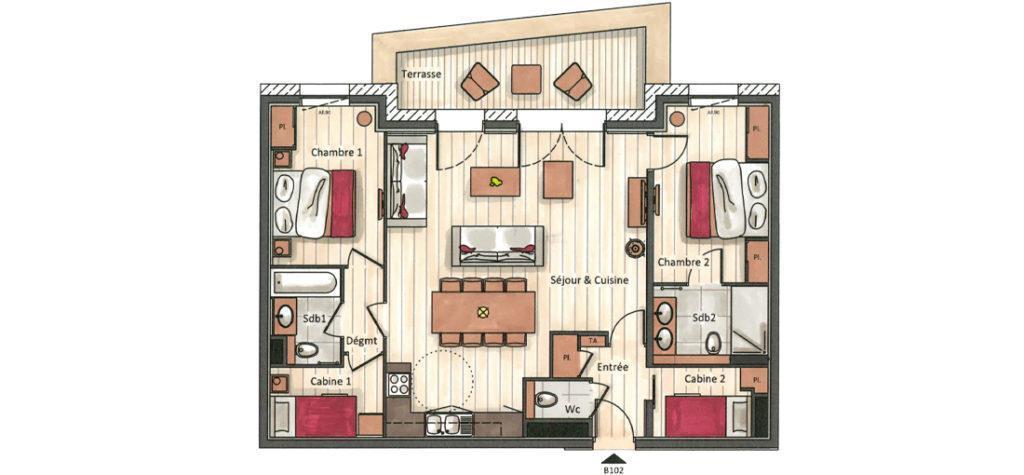 Vacances en montagne Appartement 4 pièces cabine 6-8 personnes (B102) - Annapurna - Les Gets - Plan