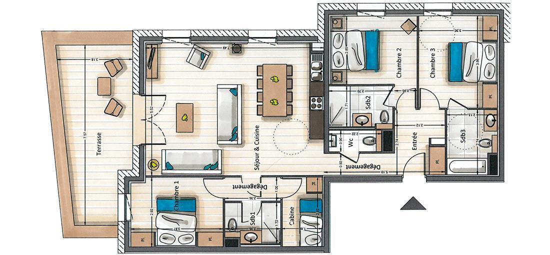 Vacances en montagne Appartement 4 pièces cabine 6-8 personnes (B103) - Annapurna - Les Gets - Plan