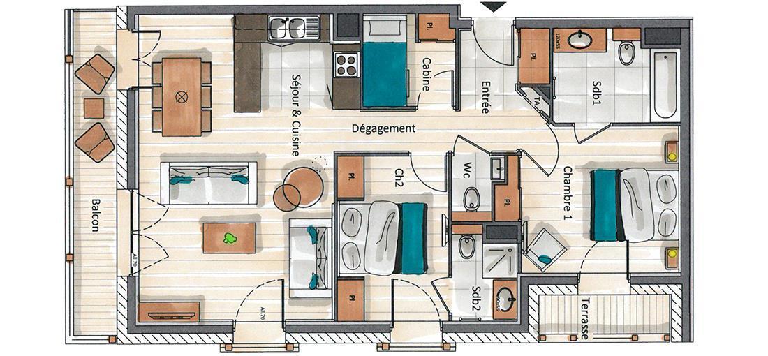 Vacances en montagne Appartement 3 pièces cabine 4-6 personnes (B104) - Annapurna - Les Gets - Plan