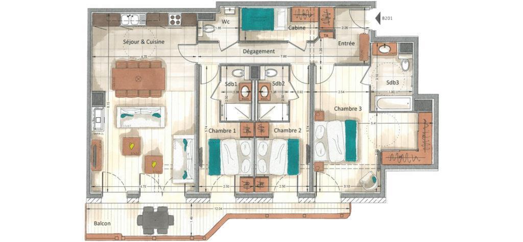 Vacances en montagne Appartement 4 pièces cabine 6-8 personnes (B201) - Annapurna - Les Gets - Plan