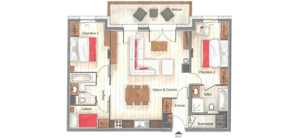 Wakacje w górach Apartament 3 pokojowy kabina 4-6 osób (B202) - Annapurna - Les Gets - Plan