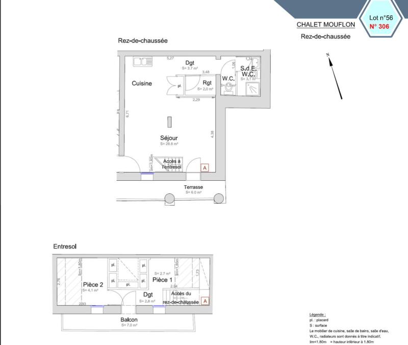 Holiday in mountain resort 3 room duplex apartment 4 people (306) - Chalet Mouflon - Val Thorens - Plan