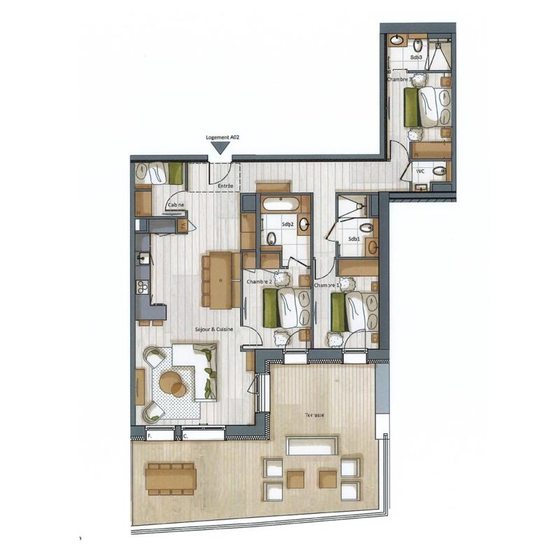 Vacances en montagne Appartement 4 pièces cabine 6-8 personnes (A02) - Falcon - Méribel - Plan