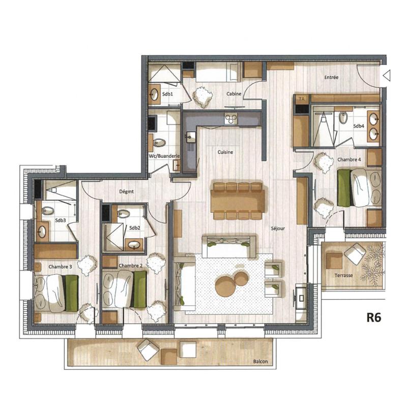 Wakacje w górach Apartament 4 pokojowy kabina 6-8 osób (C11) - Falcon - Méribel - Plan