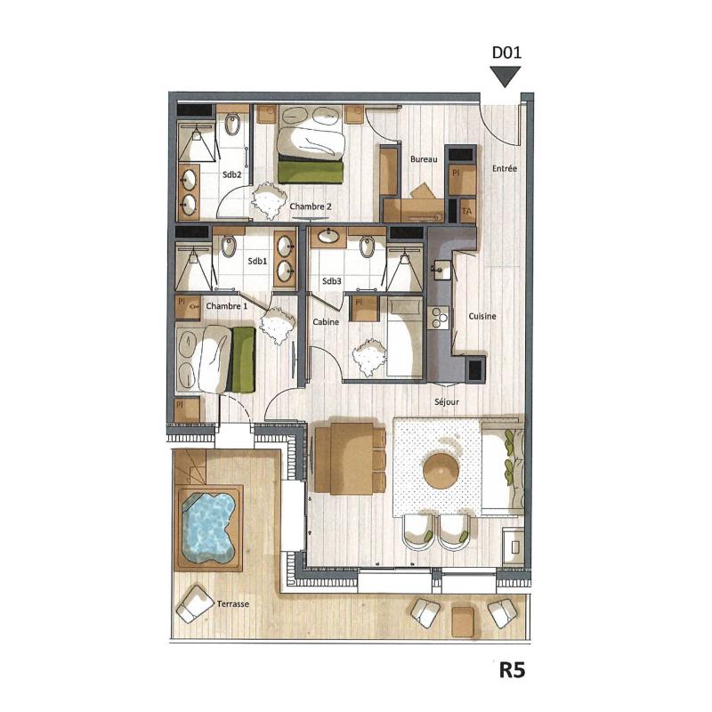 Holiday in mountain resort 3 room apartment cabin 4-6 people (D01) - Falcon - Méribel - Plan