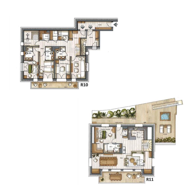 Каникулы в горах Апартаменты дуплекс 5 комнат кабин 10-12 чел. (F21) - Falcon - Méribel - план