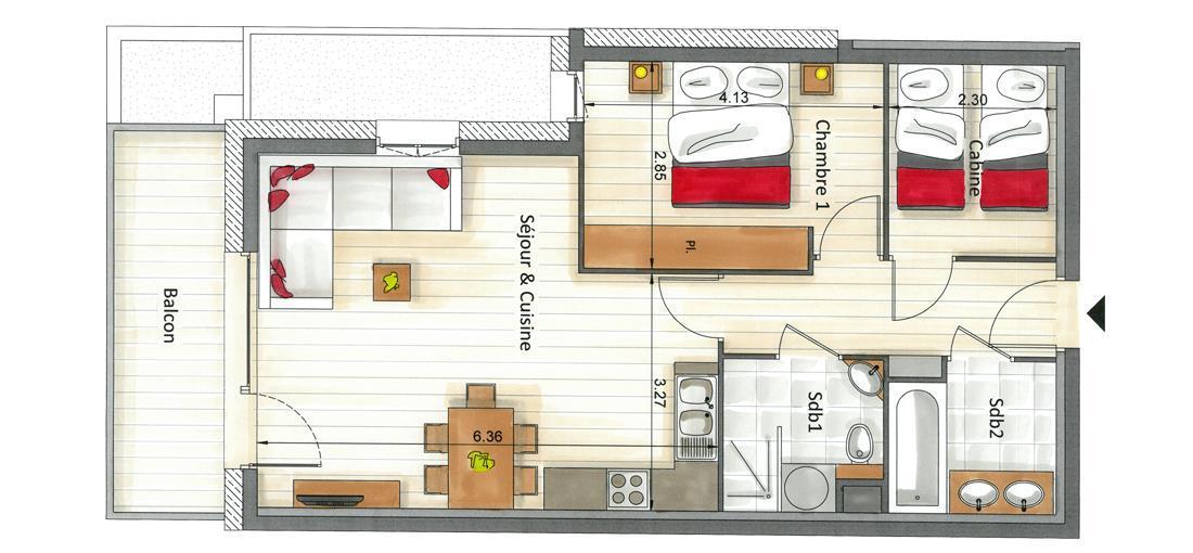 Vacances en montagne Appartement 2 pièces cabine 4 personnes (03) - K2 - Les Gets - Plan