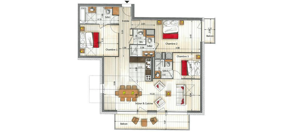 Vacances en montagne Appartement 4 pièces 6 personnes (22) - K2 - Les Gets - Plan