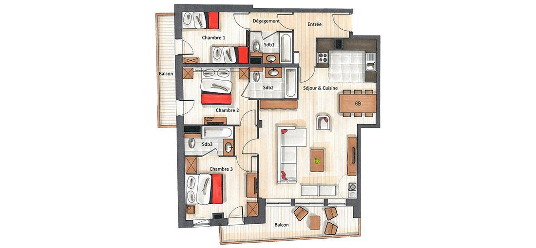 Vacanze in montagna Appartamento 3 stanze con cabina per 6-8 persone (C01) - Keystone Lodge - Courchevel - Mappa