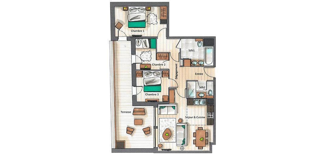 Vacances en montagne Appartement 3 pièces cabine 4-6 personnes (C02) - Keystone Lodge - Courchevel - Plan