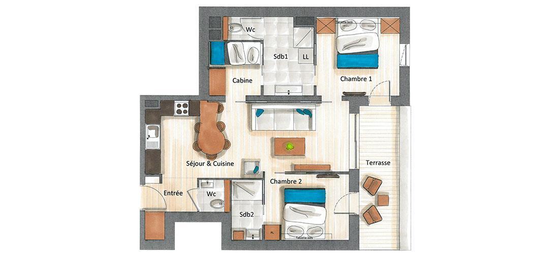 Vacances en montagne Appartement 3 pièces cabine 4-6 personnes (C03) - Keystone Lodge - Courchevel - Plan