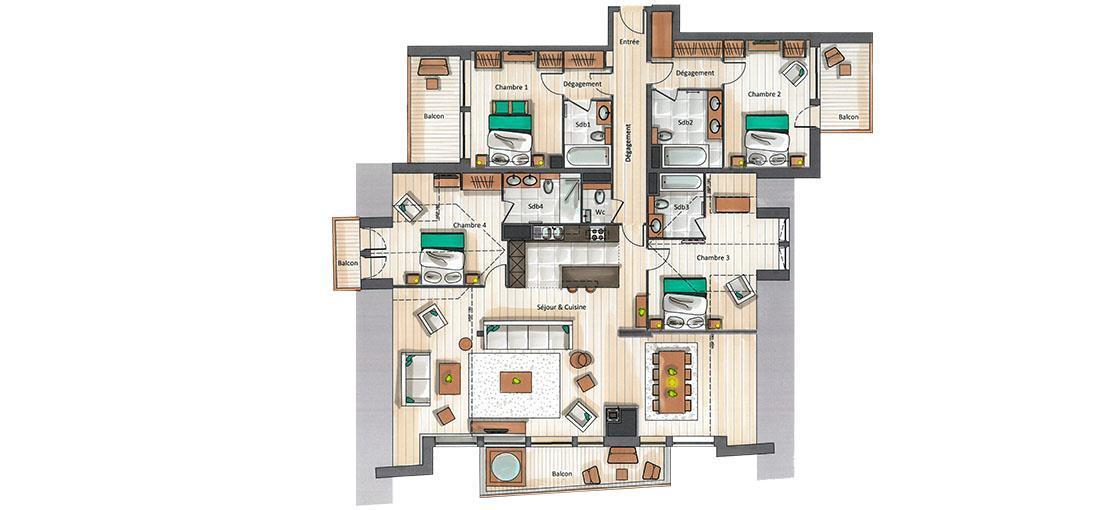 Vacances en montagne Appartement 5 pièces 8 personnes (C15) - Keystone Lodge - Courchevel - Plan