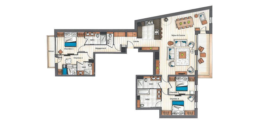 Vacances en montagne Appartement 5 pièces 7-9 personnes (C17) - Keystone Lodge - Courchevel - Plan