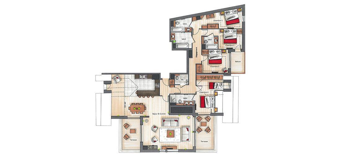 Urlaub in den Bergen 5-Zimmer-Appartment für 9 Personen (C18) - Keystone Lodge - Courchevel - Plan