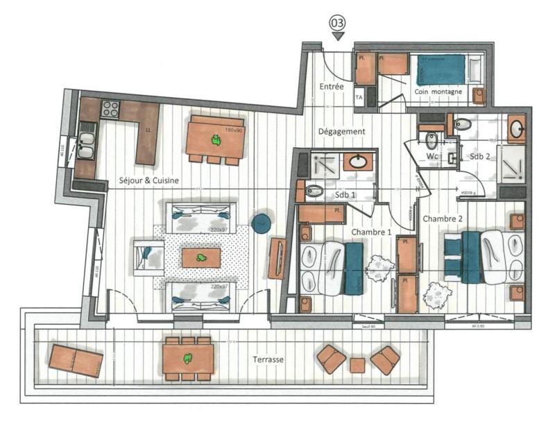 Holiday in mountain resort 3 room apartment cabin 4-6 people (3) - Kinabalu - Les Gets - Plan