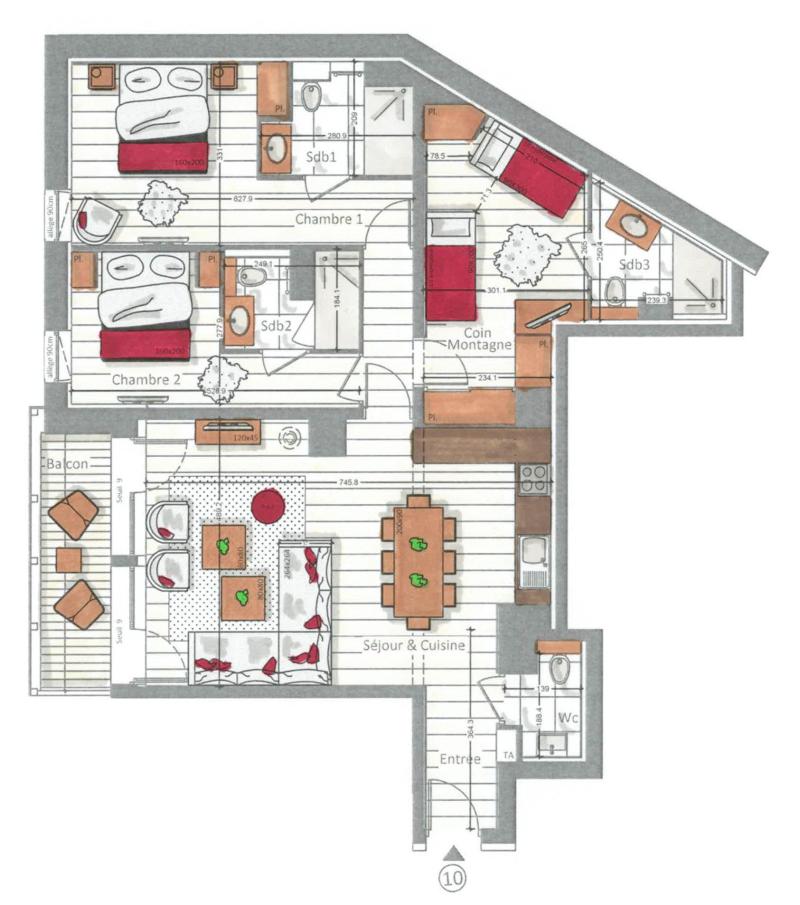 Wakacje w górach Apartament 3 pokojowy kabina 6-8 osób (10) - Kinabalu - Les Gets - Plan