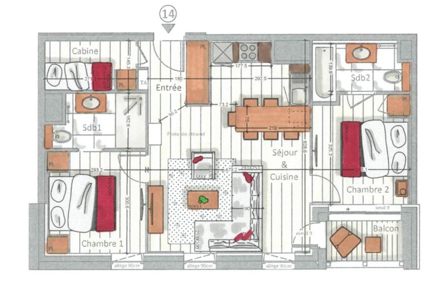 Wakacje w górach Apartament 3 pokojowy kabina 4-6 osób (14) - Kinabalu - Les Gets - Plan