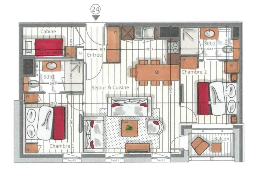 Vacanze in montagna Appartamento 3 stanze con cabina per 4-6 persone (24) - Kinabalu - Les Gets - Mappa