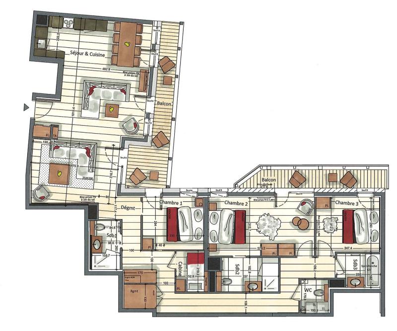 Vacances en montagne Appartement 4 pièces cabine 6-8 personnes (27) - Kinabalu - Les Gets - Plan