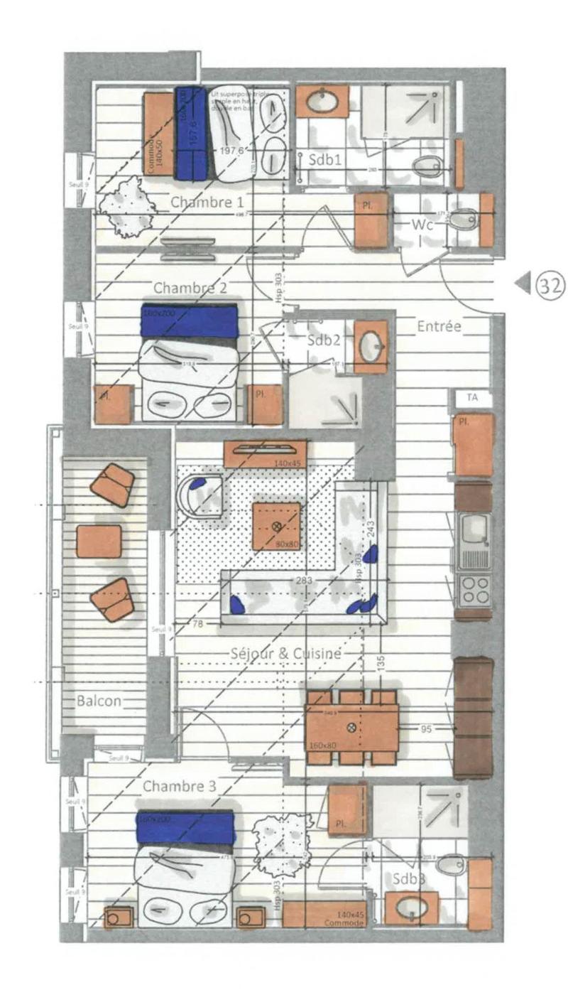 Wakacje w górach Apartament 4 pokojowy 5-7 osób (32) - Kinabalu - Les Gets - Plan