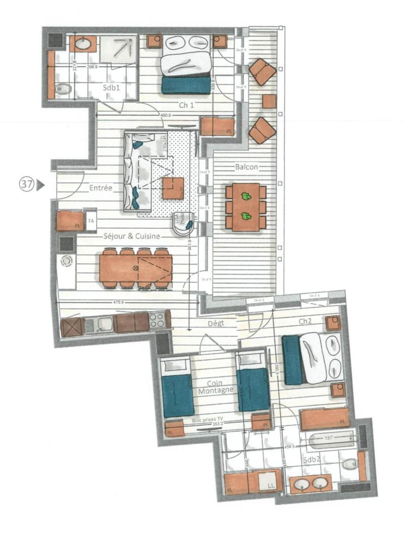 Wakacje w górach Apartament 3 pokojowy kabina 5-7 osób (37) - Kinabalu - Les Gets - Plan