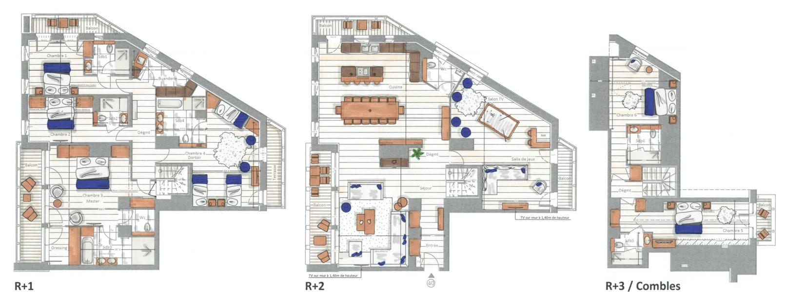 Wakacje w górach Apartament triplex 6 pokojowy  13-15 osób (40) - Kinabalu - Les Gets - Plan