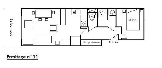 Wakacje w górach Apartament 2 pokojowy 5 osób (011) - L'Ermitage - Méribel - Plan