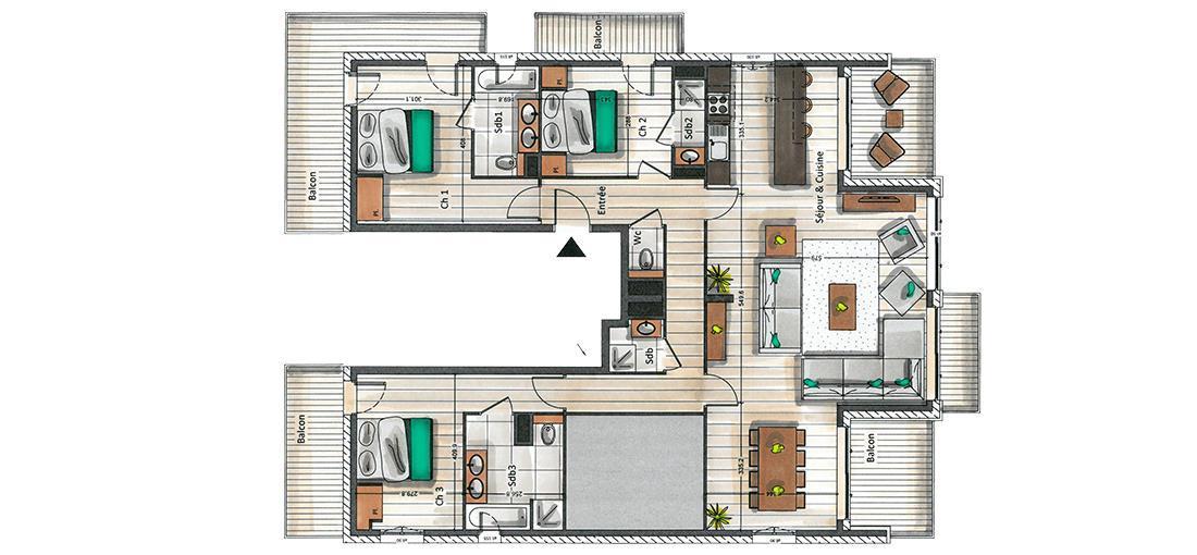 Holiday in mountain resort 4 room apartment 6 people (B21-22) - La Résidence Aspen Lodge - Courchevel - Plan