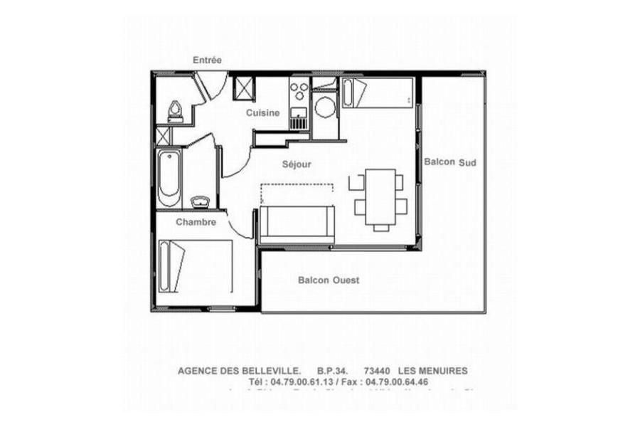 Vacances en montagne Appartement 2 pièces coin montagne 5 personnes (45) - La Résidence Bellevue - Les Menuires - Plan