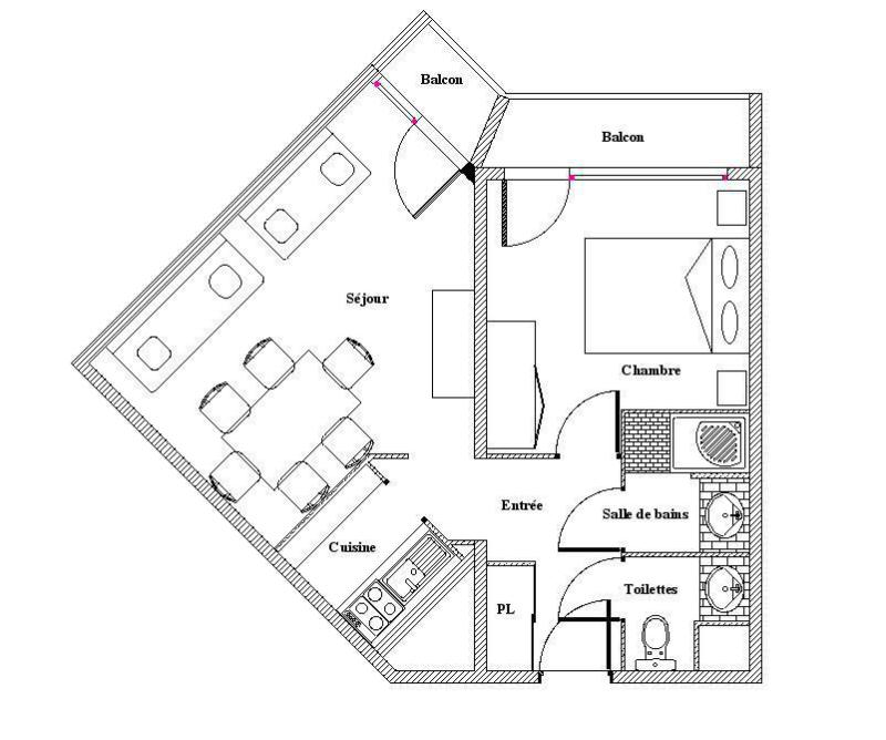 Каникулы в горах Апартаменты 2 комнат 5 чел. (635) - La Résidence la Chavière - Les Menuires - план