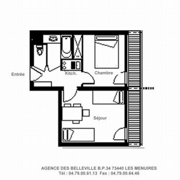 Holiday in mountain resort 2 room apartment 4 people (828) - La Résidence la Chavière - Les Menuires - Plan