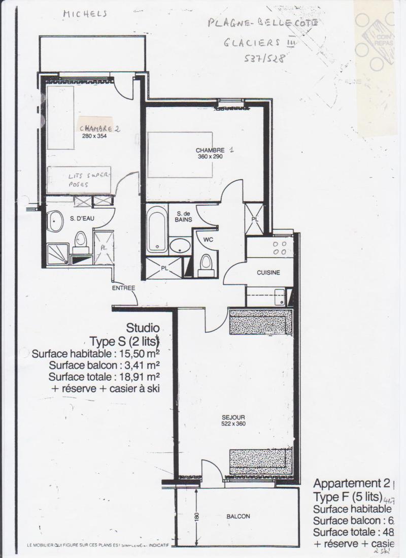 Vacances en montagne Appartement 3 pièces 7 personnes (537) - La Résidence les Glaciers 3 - La Plagne - Plan