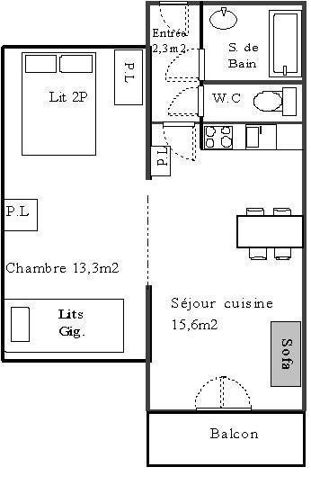 Wakacje w górach Apartament 2 pokojowy 4 osób (621) - La Résidence les Sétives - Aussois - Plan