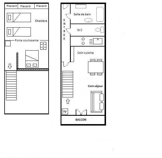 Urlaub in den Bergen Wohnung 2 Mezzanine Zimmer 4 Leute (640) - La Résidence les Sétives - Aussois - Plan