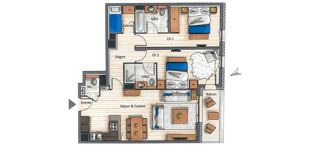 Holiday in mountain resort 3 room apartment cabin 4-6 people (A05) - Le C - Courchevel - Plan