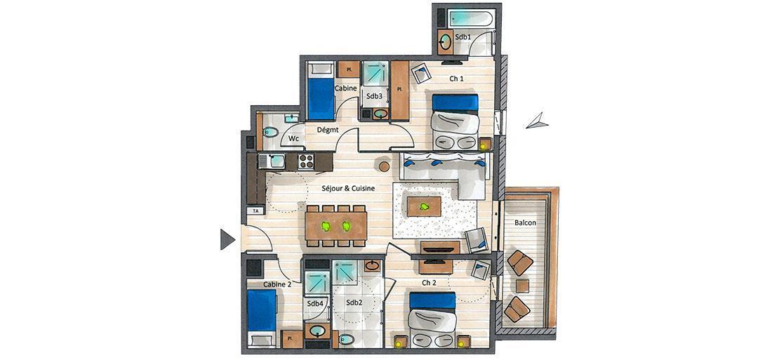 Vacances en montagne Appartement 4 pièces cabine 6-8 personnes (A01) - Le C - Courchevel - Plan