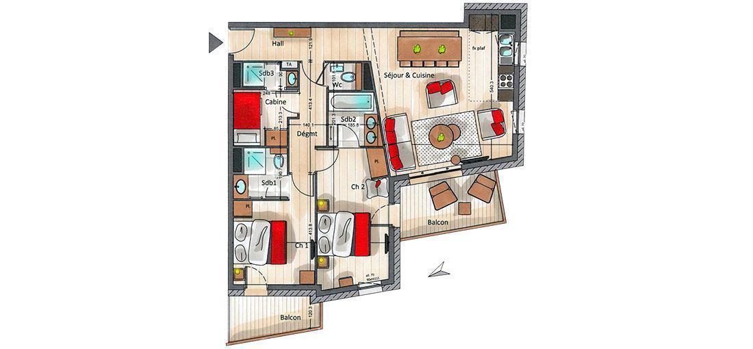 Holiday in mountain resort 3 room apartment cabin 4-6 people (A02) - Le C - Courchevel - Plan