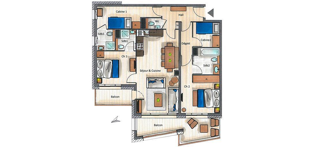 Wakacje w górach Apartament 4 pokojowy kabina 6-8 osób (A03) - Le C - Courchevel - Plan