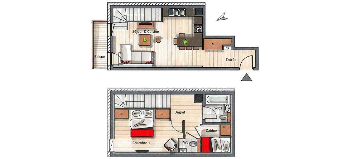 Vacaciones en montaña Apartamento duplex cabina 2 piezas para 2-4 personas (A10) - Le C - Courchevel - Plano